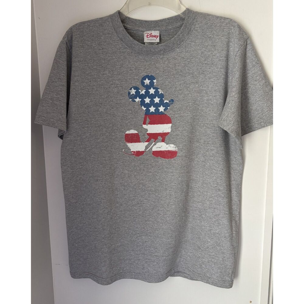 Disney Mickey Mouse Patriotic USA Flag Crew Neck Unisex T Shirt Adult Medium #X